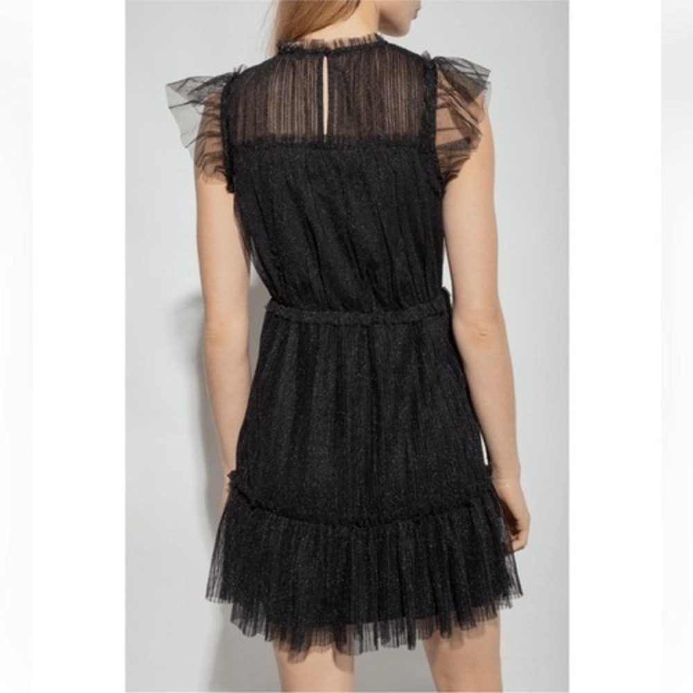 NWT All Saints Perri Metallic Black Tulle Mini Dress Sleeveless Women's size 8 - Picture 2 of 12